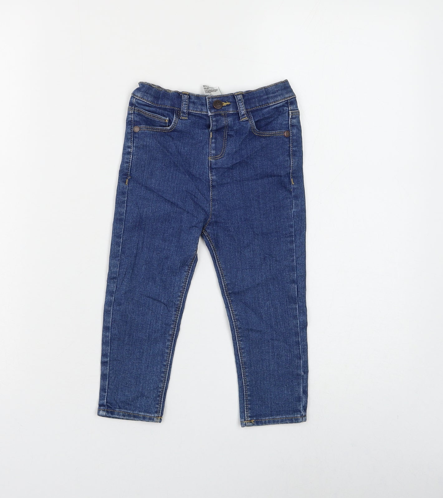 Marks and Spencer Girls Blue Cotton Capri Jeans Size 18-24 Months Button