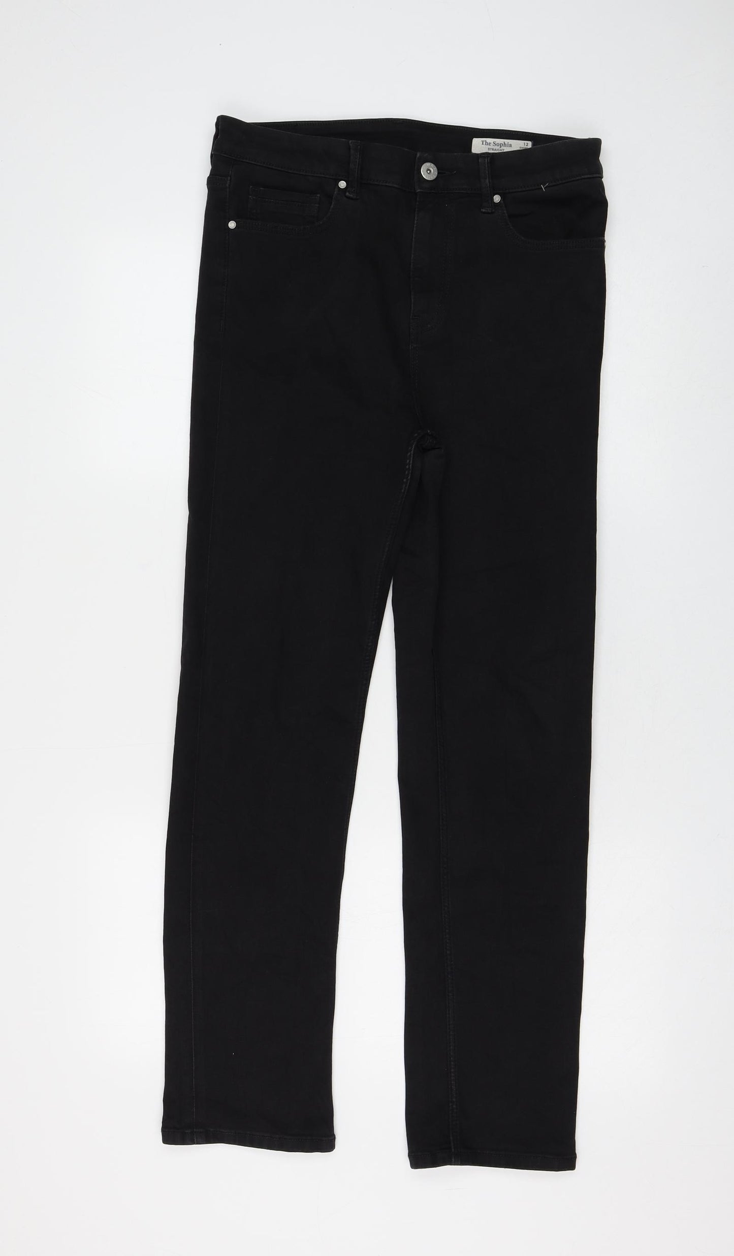 Marks and Spencer Womens Black Cotton Straight Jeans Size 12 L29 in Regular Zip