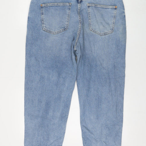 Marks and Spencer Womens Blue Cotton Boyfriend Jeans Size 16 L26 in Regular Zip