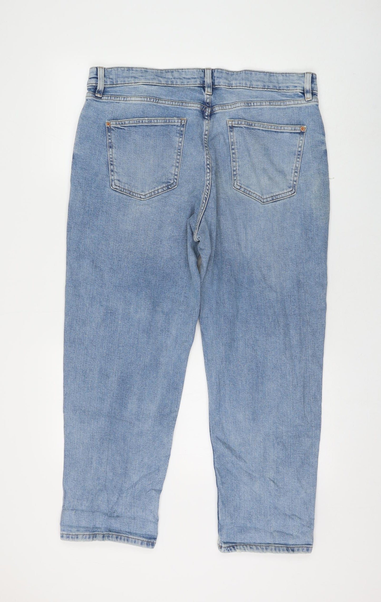 Marks and Spencer Womens Blue Cotton Boyfriend Jeans Size 16 L26 in Regular Zip