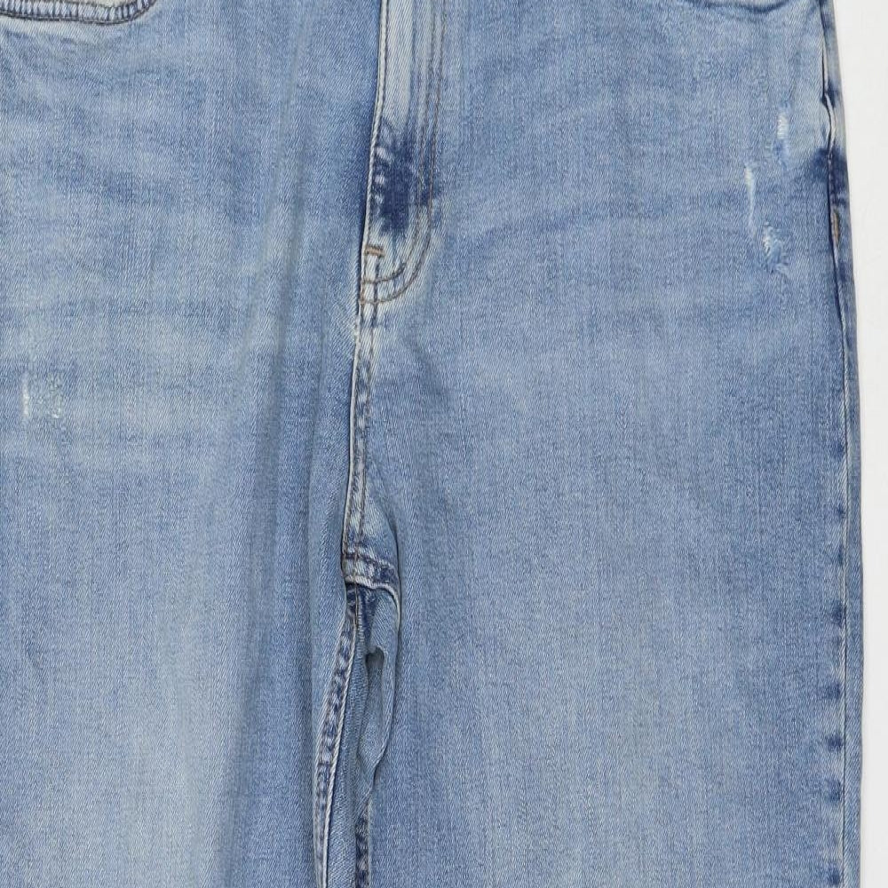 Marks and Spencer Womens Blue Cotton Boyfriend Jeans Size 16 L26 in Regular Zip