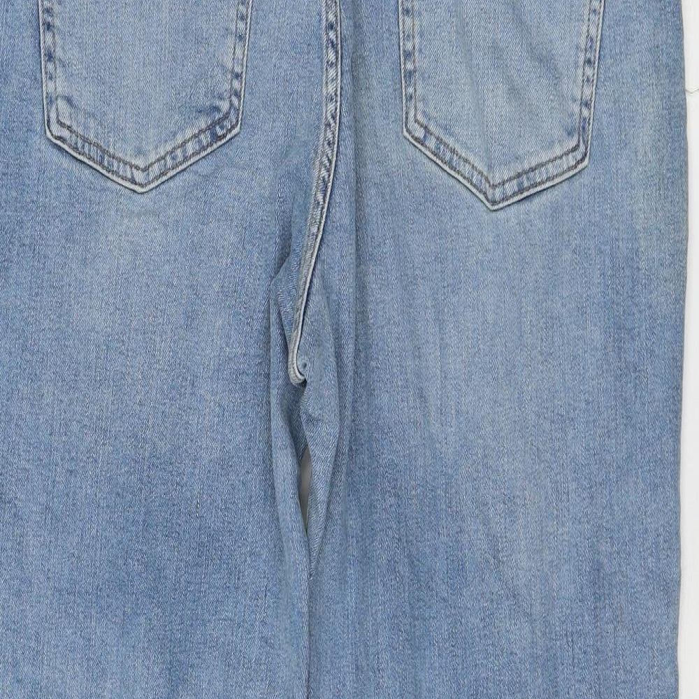 Marks and Spencer Womens Blue Cotton Boyfriend Jeans Size 16 L26 in Regular Zip