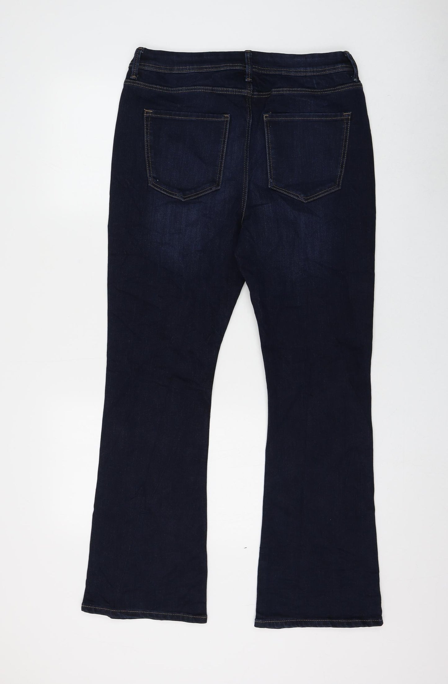 Marks and Spencer Womens Blue Cotton Flared Jeans Size 14 L28 in Regular Zip