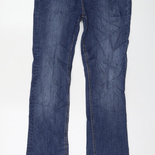 Marks and Spencer Womens Blue Cotton Flared Jeans Size 10 L33 in Regular Zip