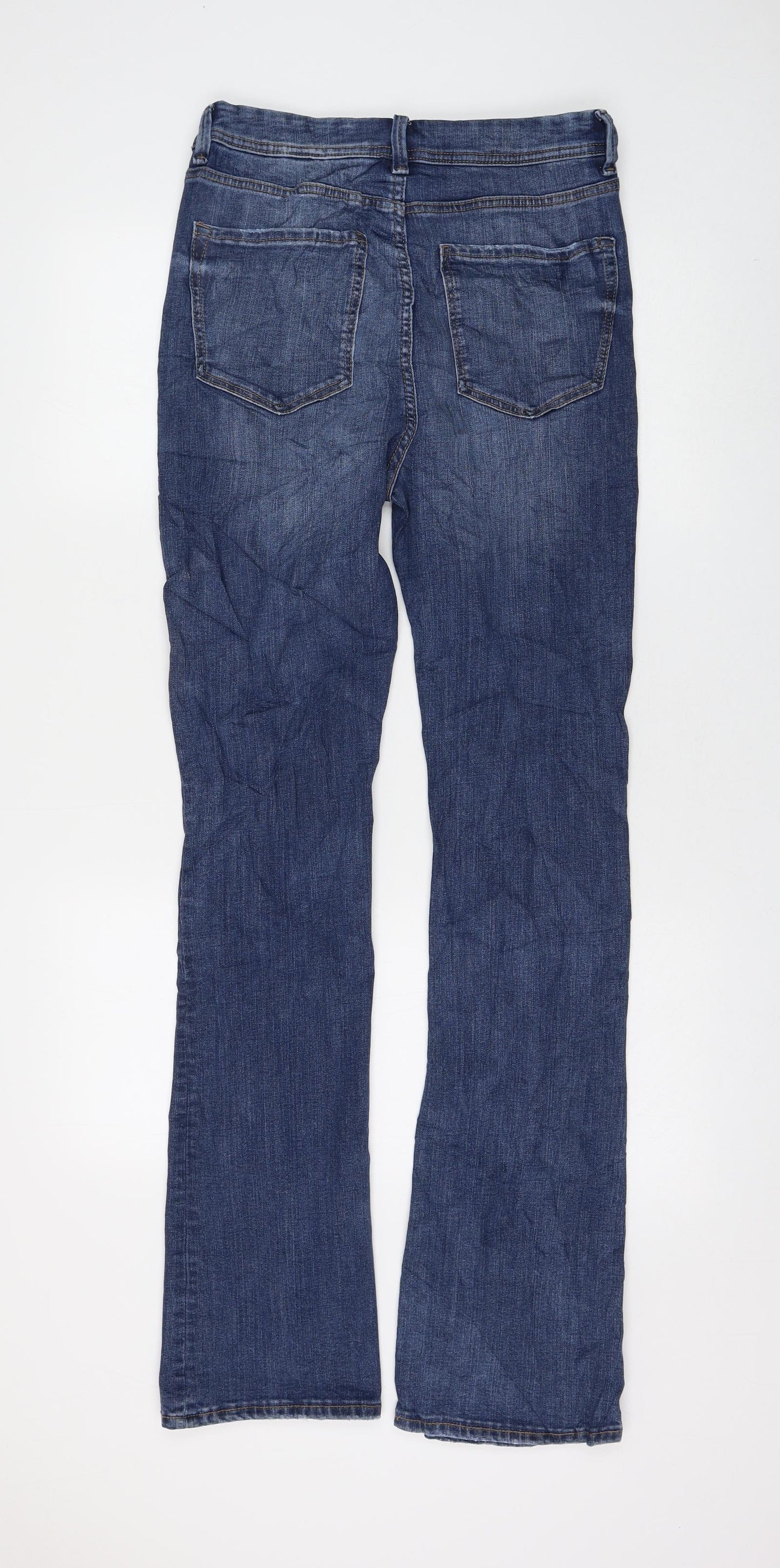 Marks and Spencer Womens Blue Cotton Flared Jeans Size 10 L33 in Regular Zip