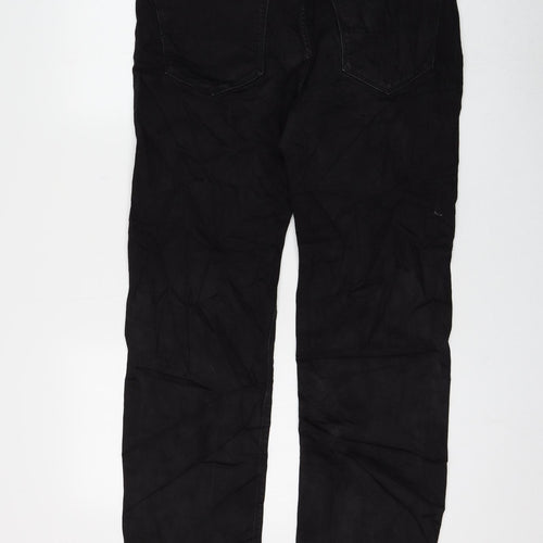 Marks and Spencer Womens Black Cotton Straight Jeans Size 32 in L33 in Regular Zip