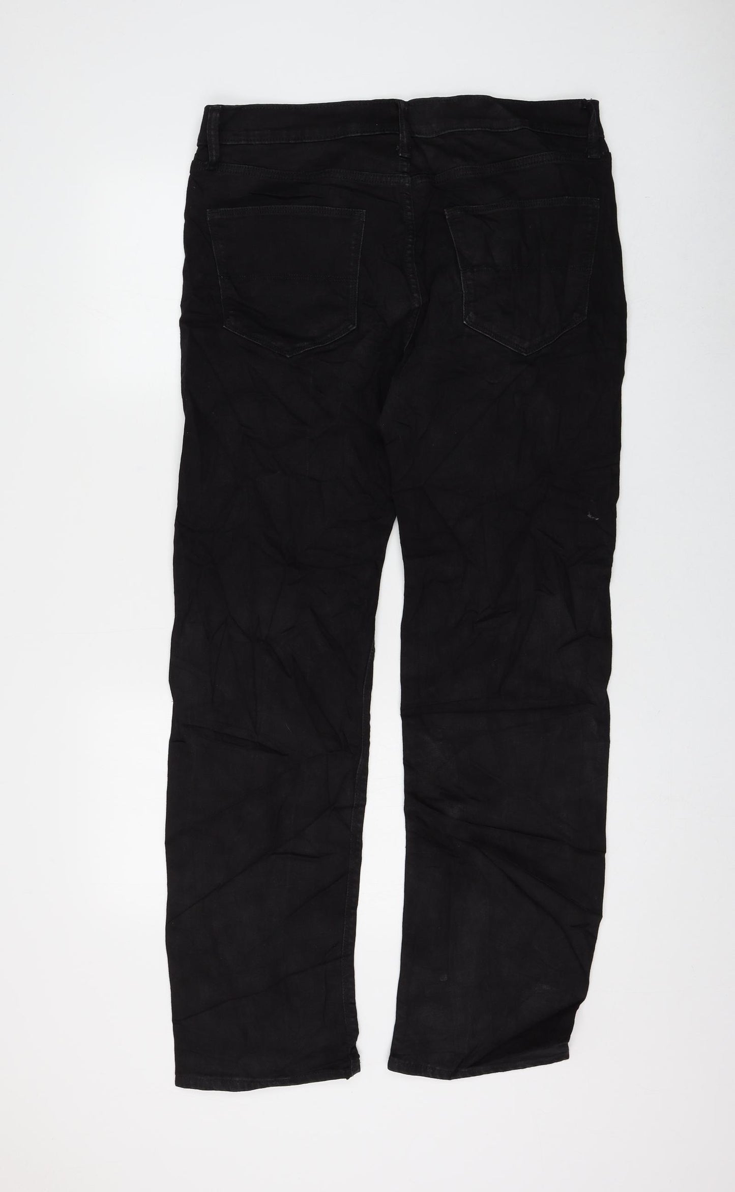 Marks and Spencer Womens Black Cotton Straight Jeans Size 32 in L33 in Regular Zip