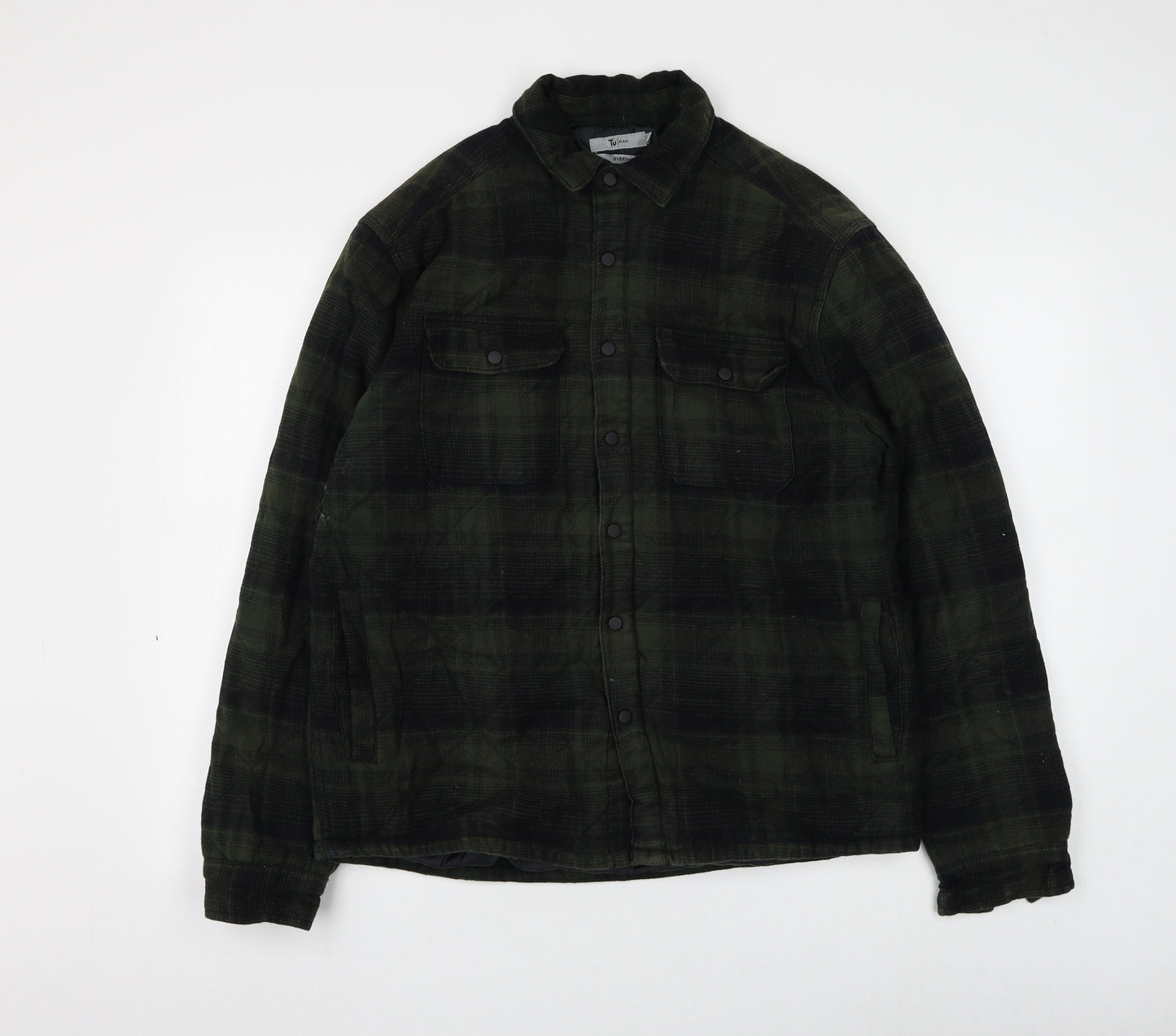 TU Mens Green Plaid Jacket Size M Button