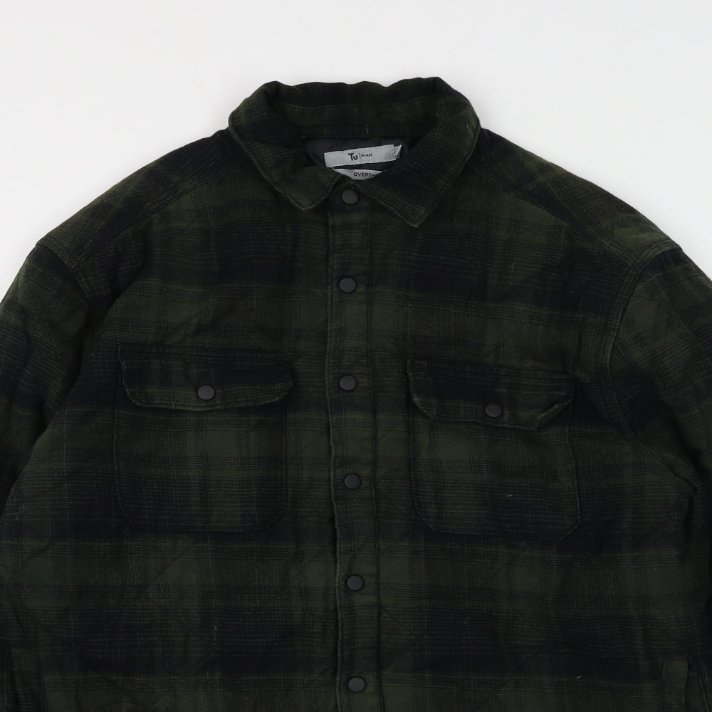 TU Mens Green Plaid Jacket Size M Button