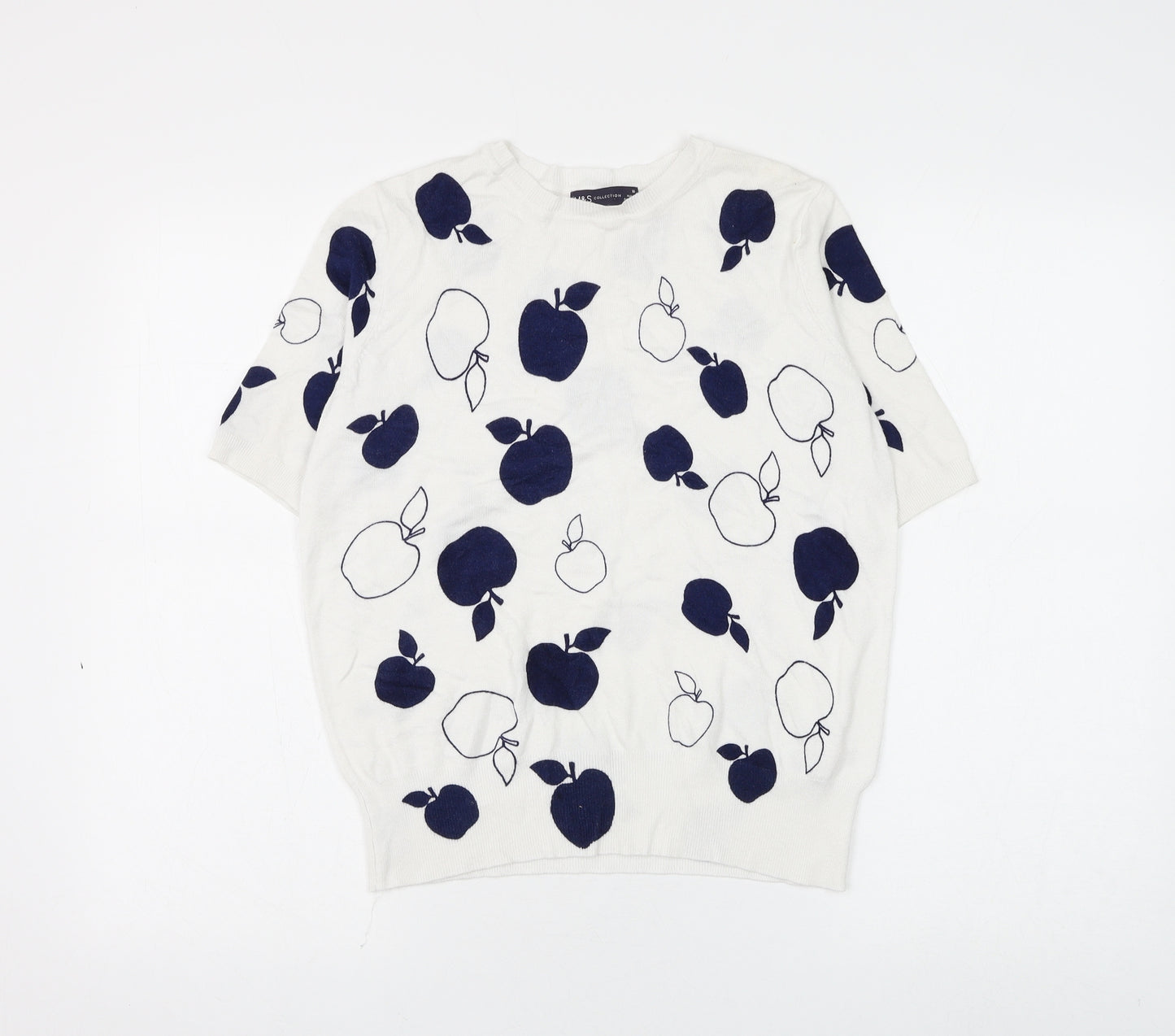 Marks and Spencer Womens White Round Neck Geometric Viscose Pullover Jumper Size 10 - Apple