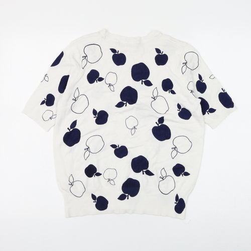 Marks and Spencer Womens White Round Neck Geometric Viscose Pullover Jumper Size 10 - Apple