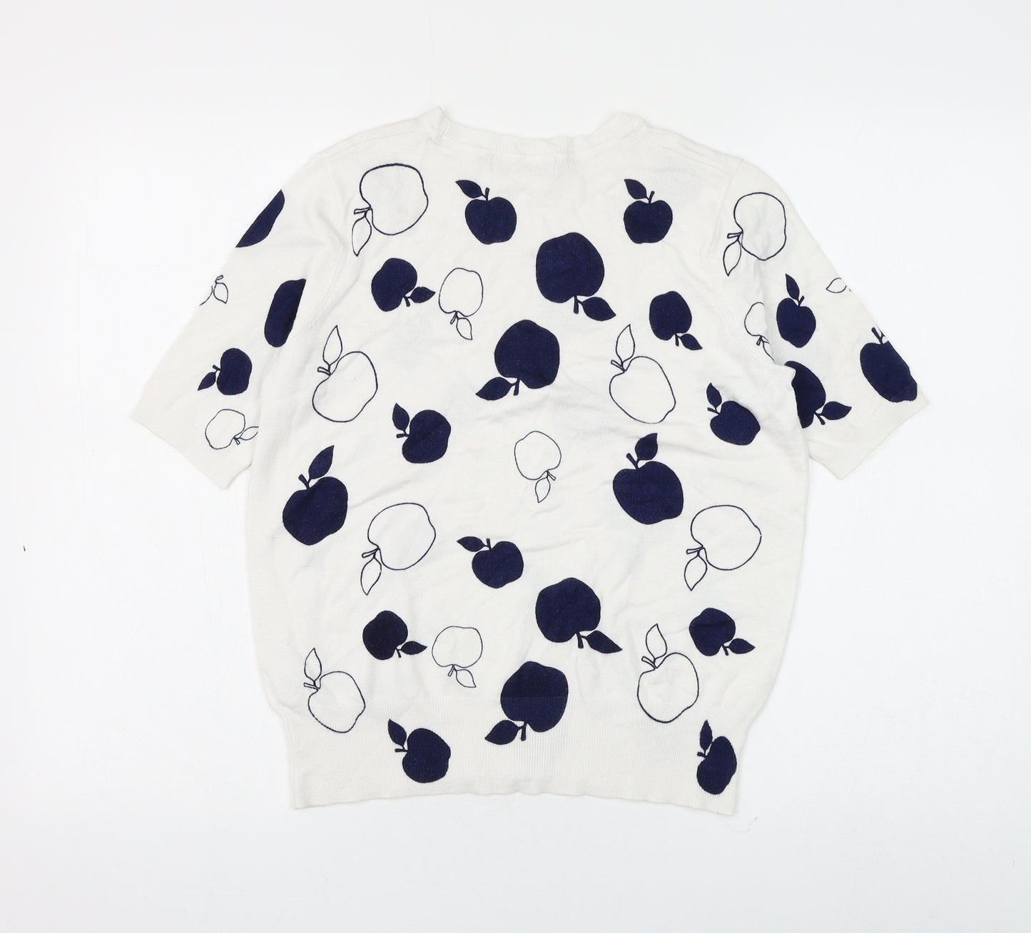 Marks and Spencer Womens White Round Neck Geometric Viscose Pullover Jumper Size 10 - Apple
