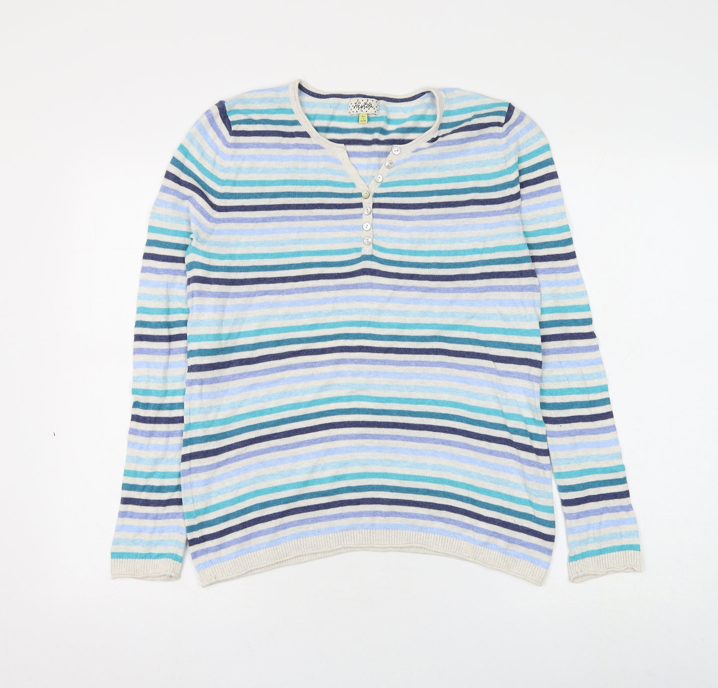 Heyton Womens Multicoloured V-Neck Striped Cotton Pullover Jumper Size 12