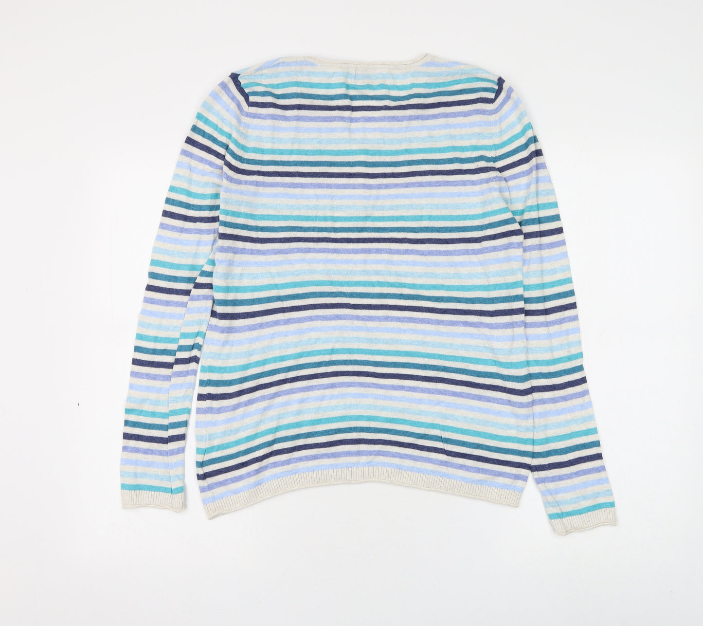Heyton Womens Multicoloured V-Neck Striped Cotton Pullover Jumper Size 12