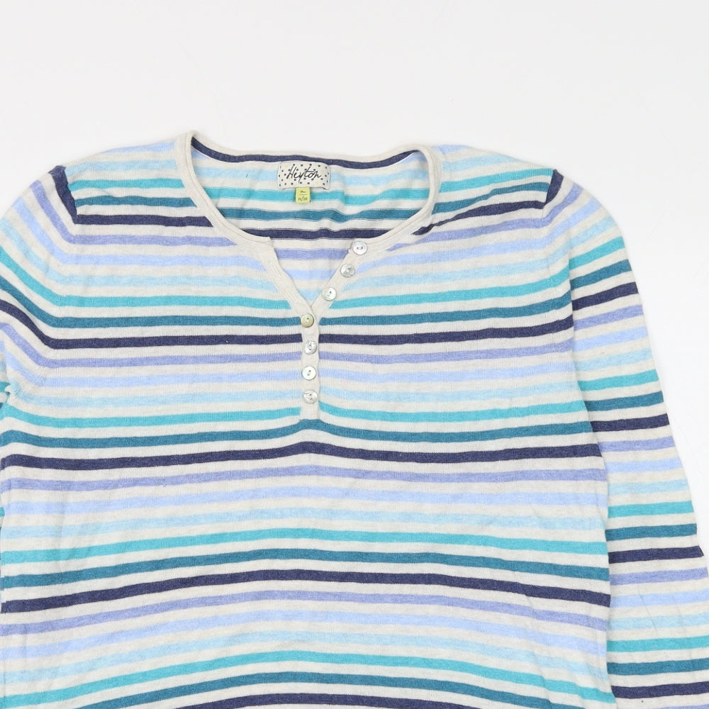 Heyton Womens Multicoloured V-Neck Striped Cotton Pullover Jumper Size 12