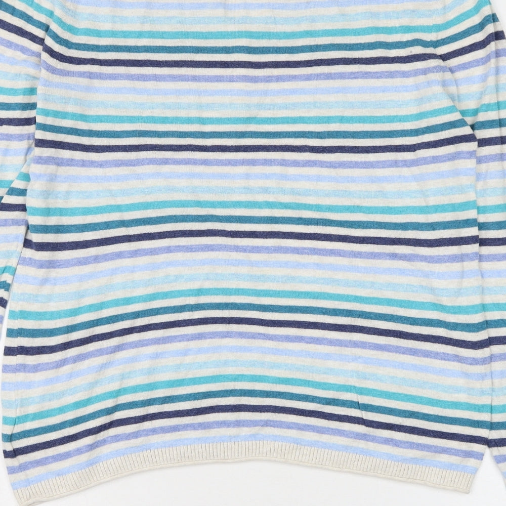 Heyton Womens Multicoloured V-Neck Striped Cotton Pullover Jumper Size 12