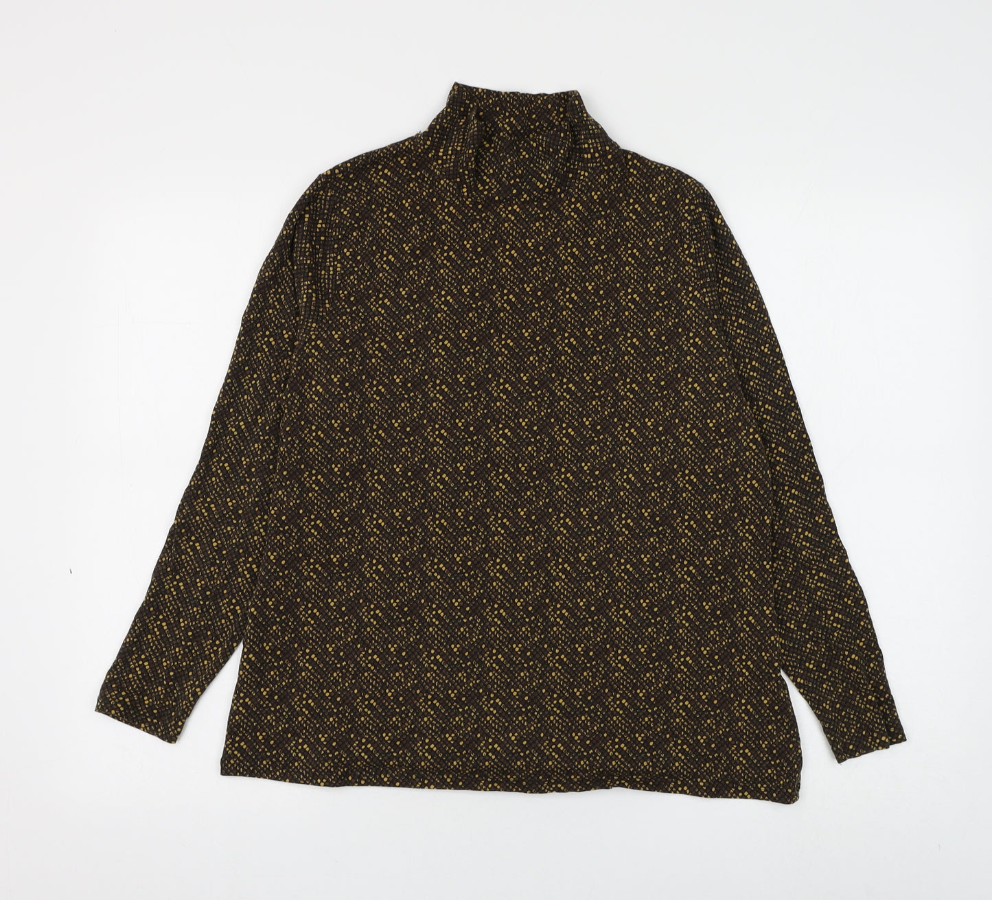 Marks and Spencer Womens Brown Animal Print Cotton Basic Blouse Size 18 High Neck - Snake Print