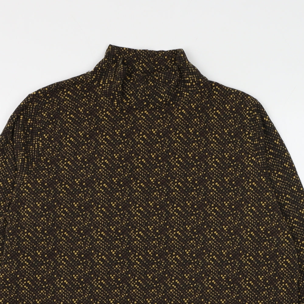 Marks and Spencer Womens Brown Animal Print Cotton Basic Blouse Size 18 High Neck - Snake Print