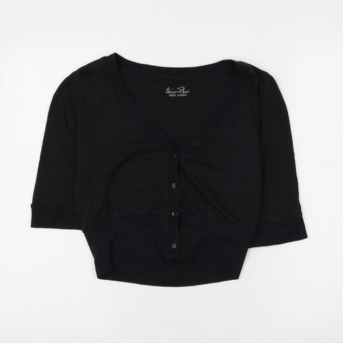Union Blues Womens Black V-Neck Cotton Cardigan Jumper Size 12