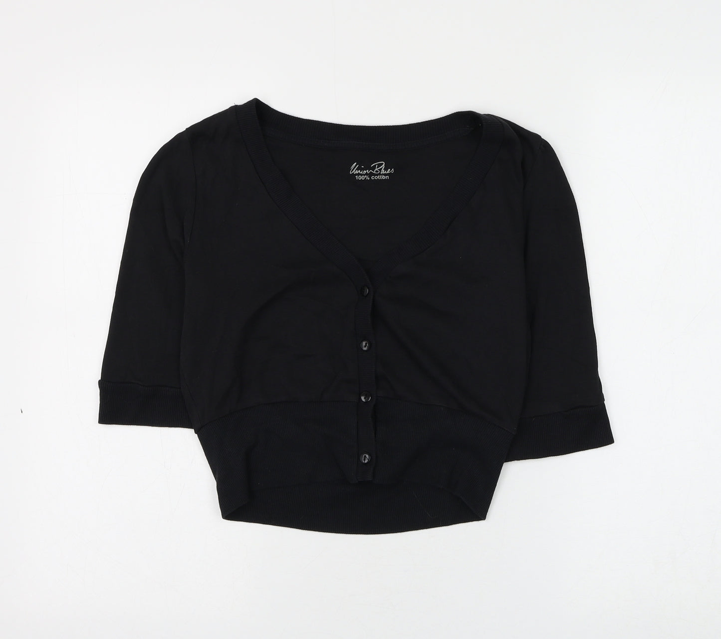 Union Blues Womens Black V-Neck Cotton Cardigan Jumper Size 12