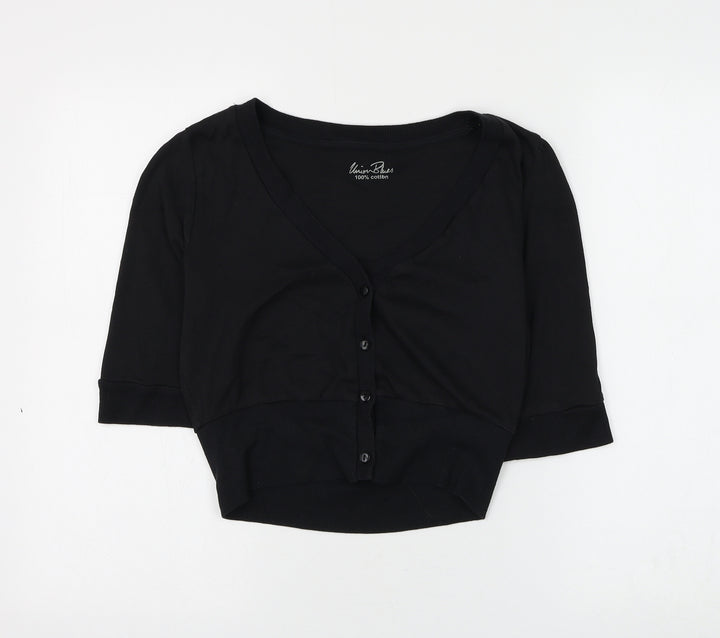 Union Blues Womens Black V-Neck Cotton Cardigan Jumper Size 12