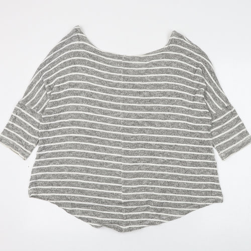 Select Womens Grey Boat Neck Striped Viscose Pullover Jumper Size 14