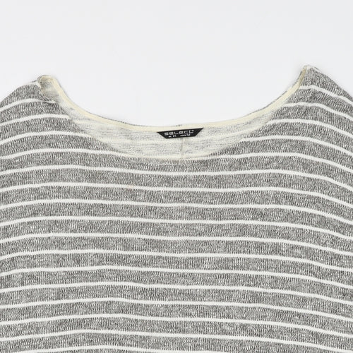 Select Womens Grey Boat Neck Striped Viscose Pullover Jumper Size 14