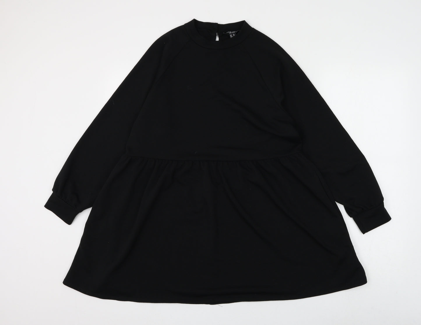 New Look Womens Black Polyester Jumper Dress Size 12 Round Neck Button