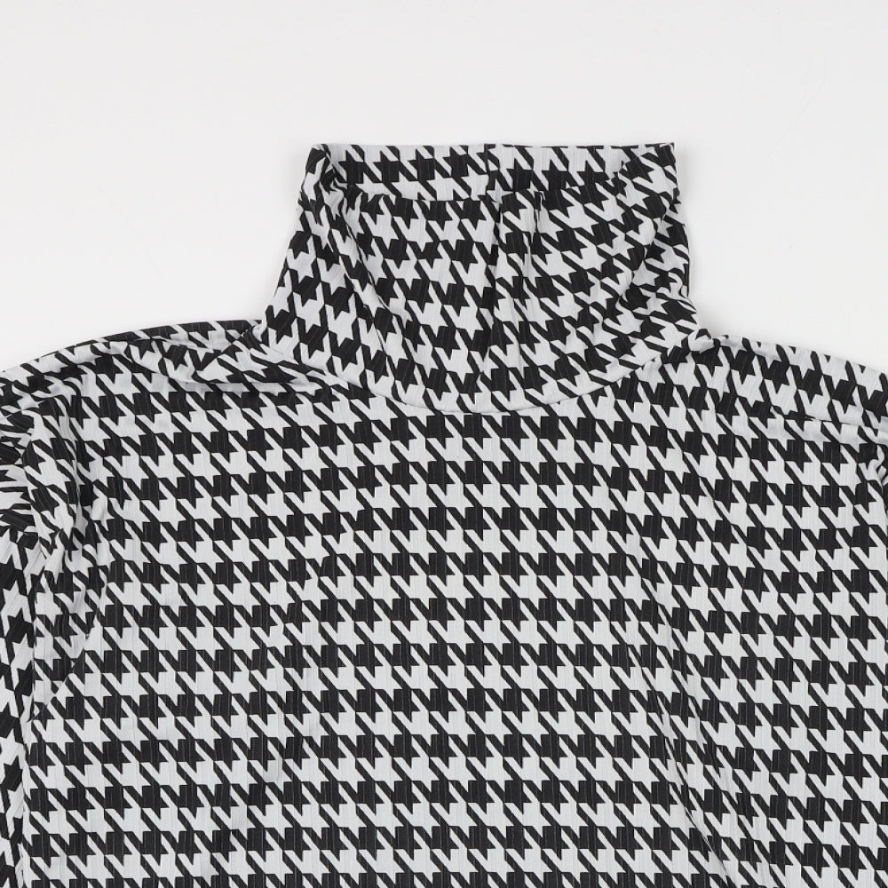 PRETTYLITTLETHING Womens Multicoloured Geometric Polyester Basic Blouse Size M High Neck