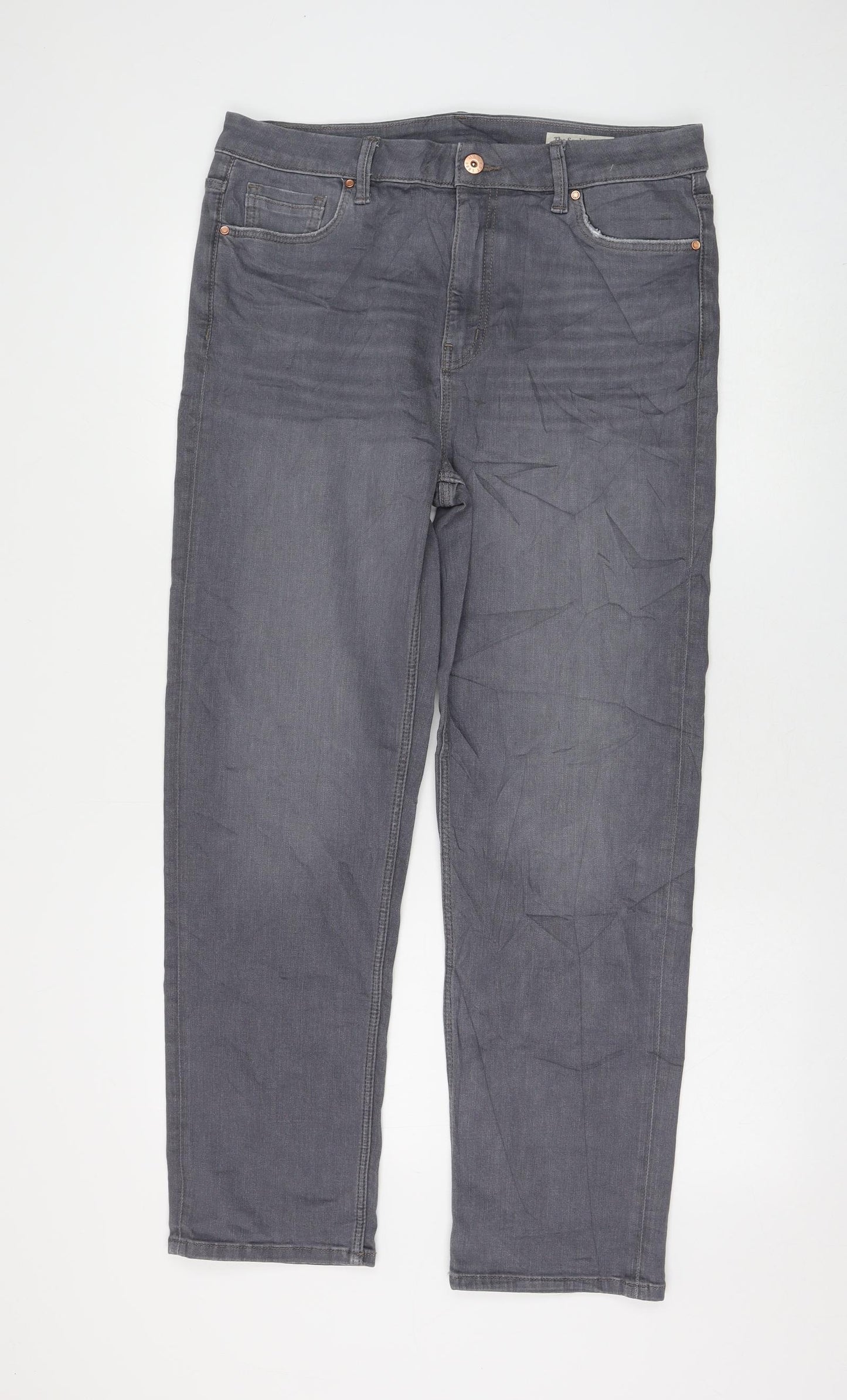 Marks and Spencer Womens Grey Cotton Straight Jeans Size 16 L28 in Regular Zip