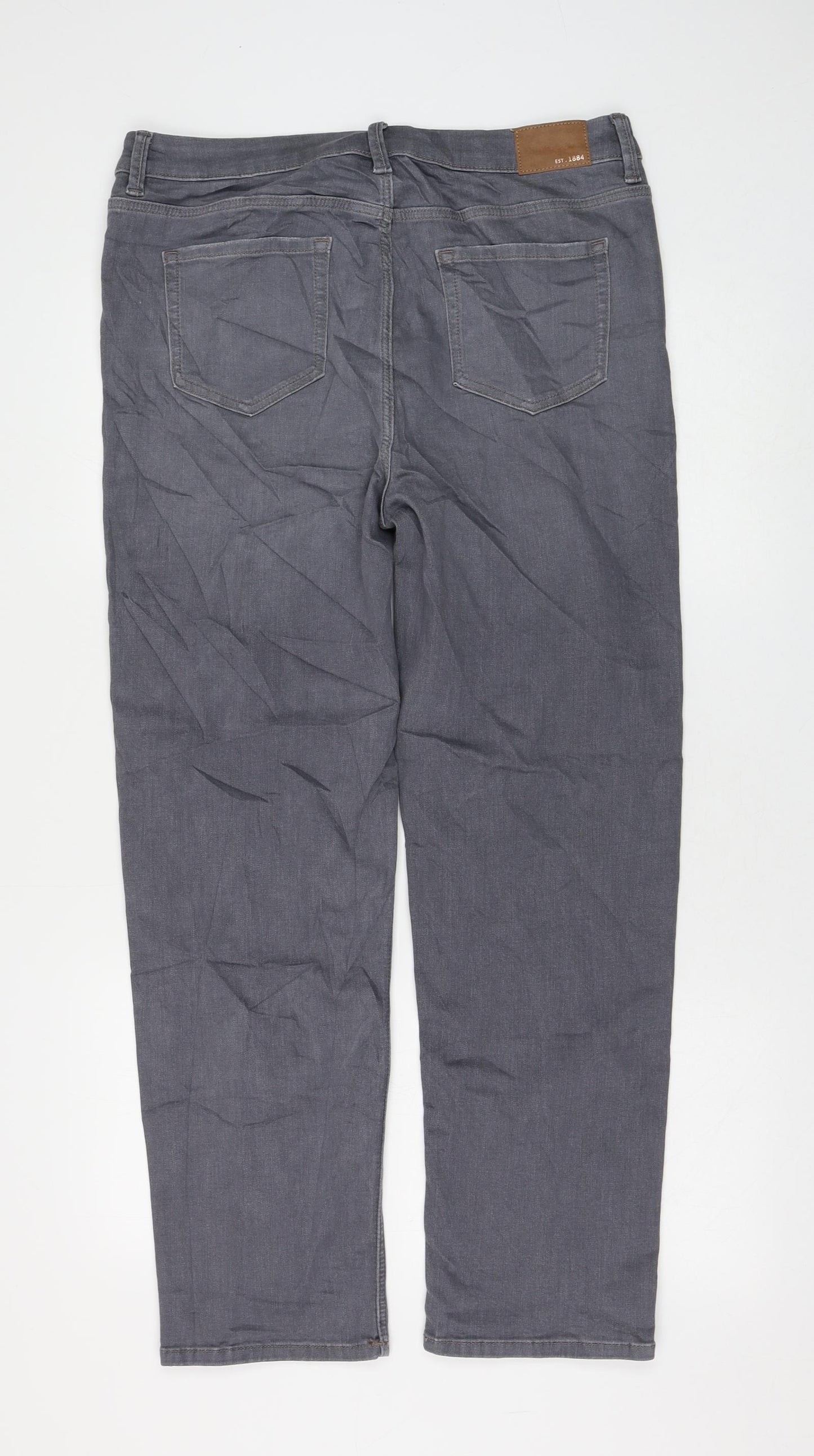 Marks and Spencer Womens Grey Cotton Straight Jeans Size 16 L28 in Regular Zip