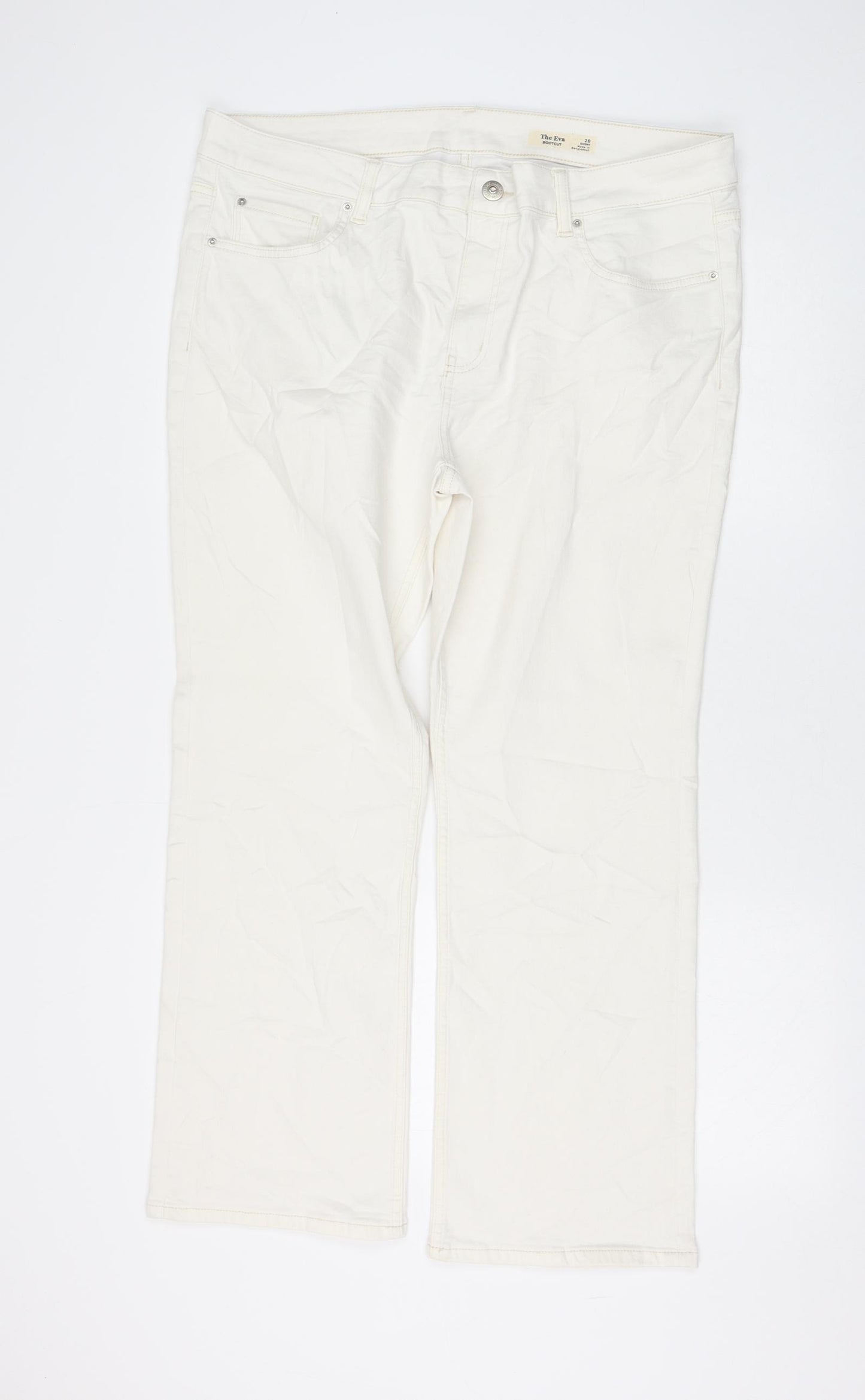 Marks and Spencer Womens White Cotton Bootcut Jeans Size 20 L28 in Regular Zip