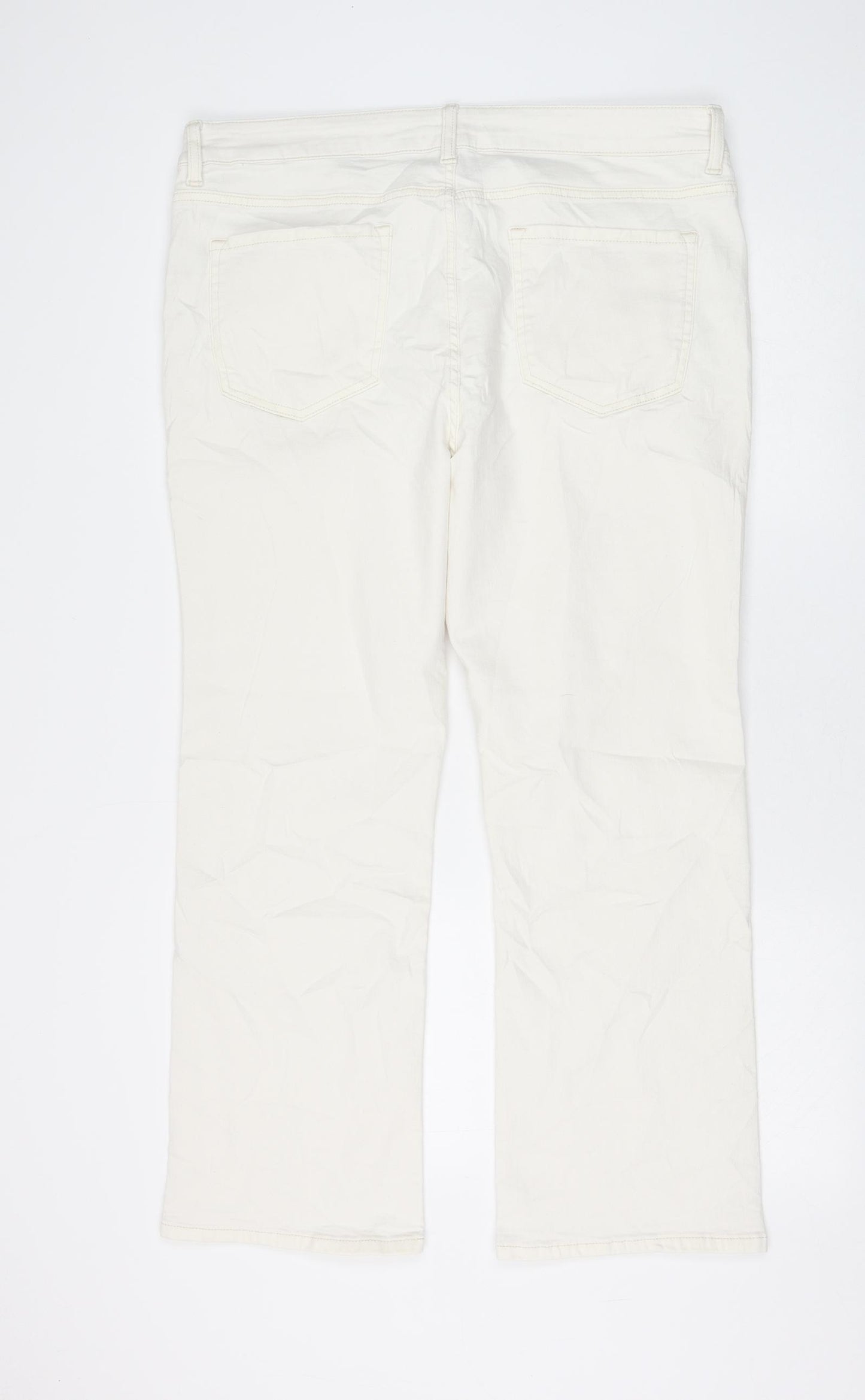 Marks and Spencer Womens White Cotton Bootcut Jeans Size 20 L28 in Regular Zip
