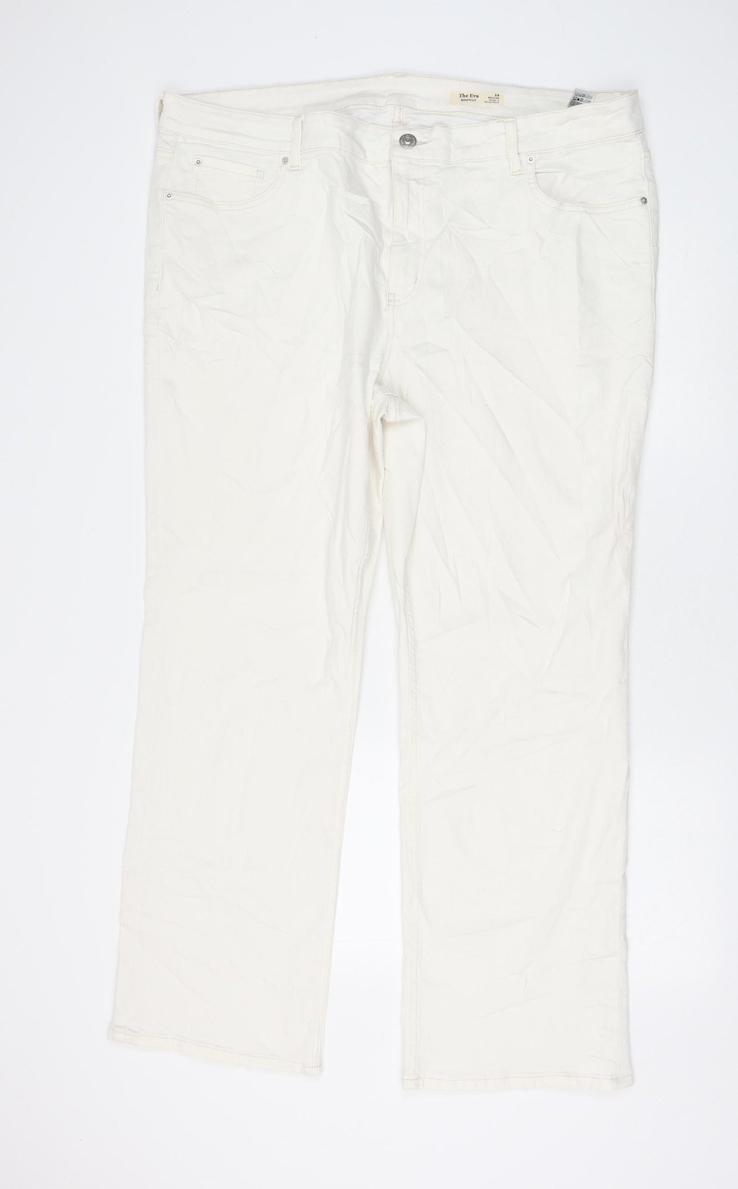 Marks and Spencer Womens White Cotton Bootcut Jeans Size 24 L30 in Regular Zip