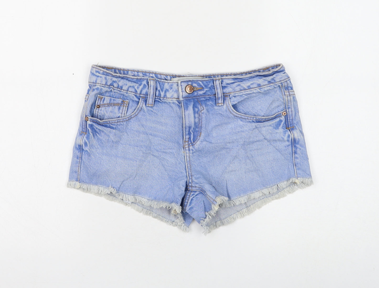New Look Womens Blue Cotton Hot Pants Shorts Size 8 L3 in Regular Zip - Distressed