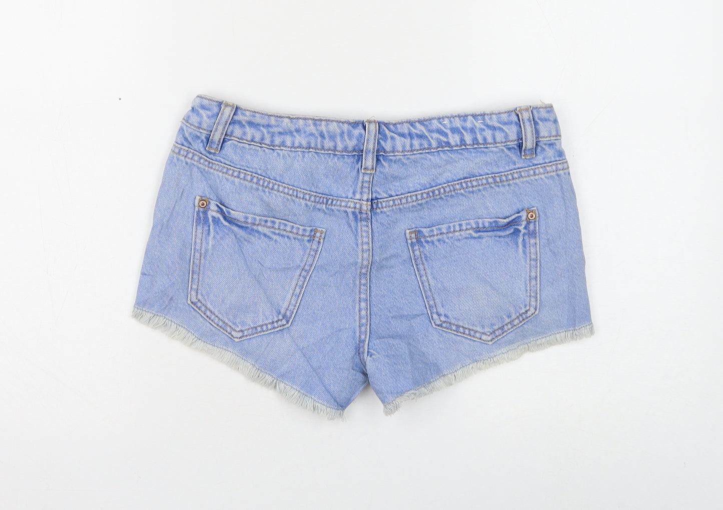 New Look Womens Blue Cotton Hot Pants Shorts Size 8 L3 in Regular Zip - Distressed