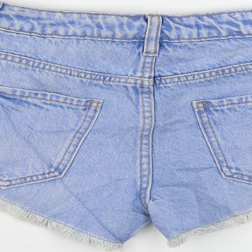 New Look Womens Blue Cotton Hot Pants Shorts Size 8 L3 in Regular Zip - Distressed