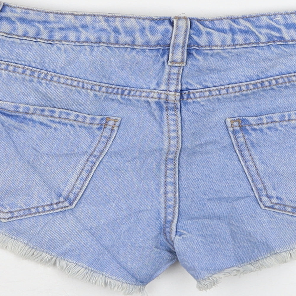 New Look Womens Blue Cotton Hot Pants Shorts Size 8 L3 in Regular Zip - Distressed