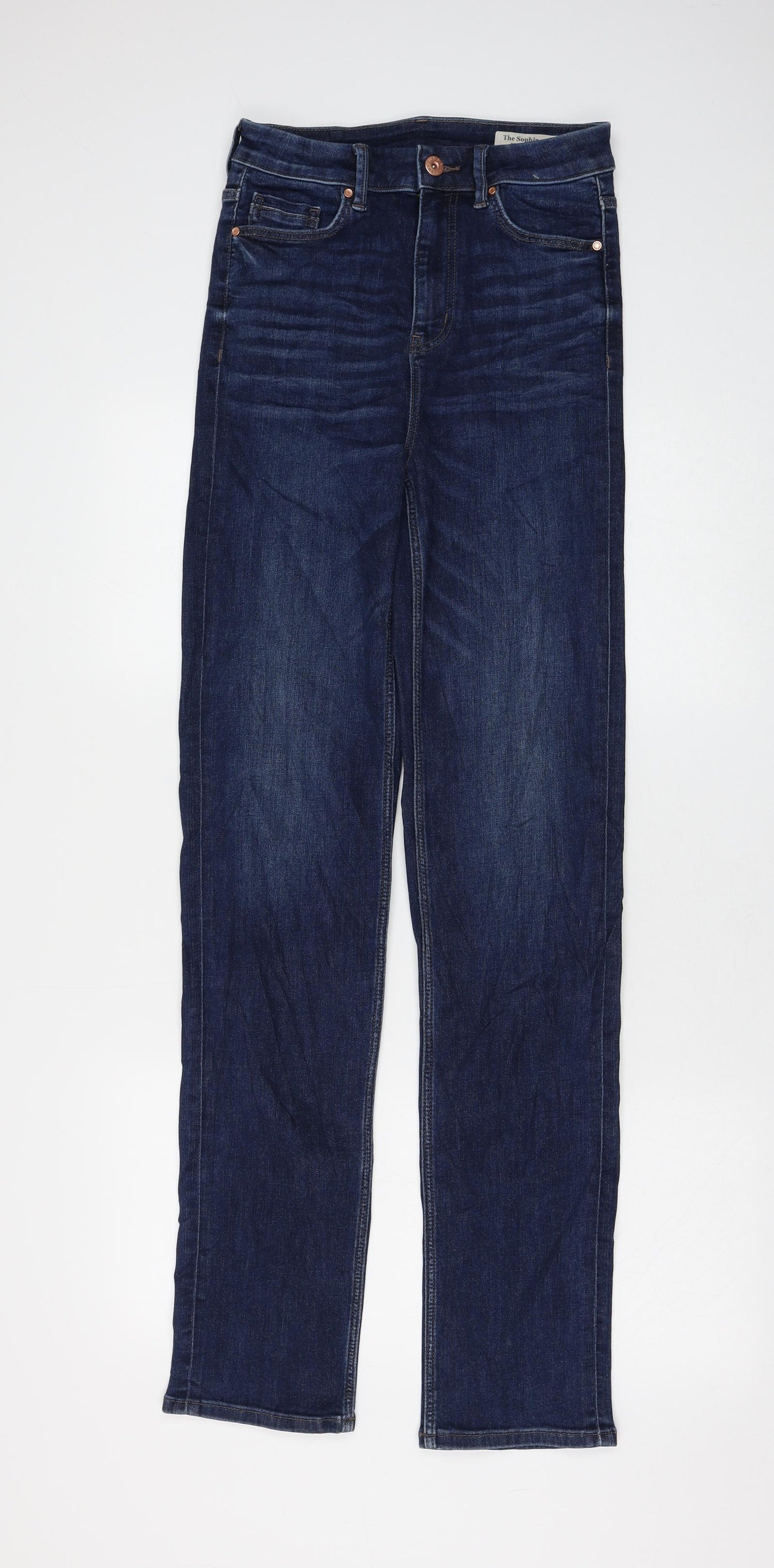 Marks and Spencer Womens Blue Cotton Straight Jeans Size 8 L33 in Regular Zip