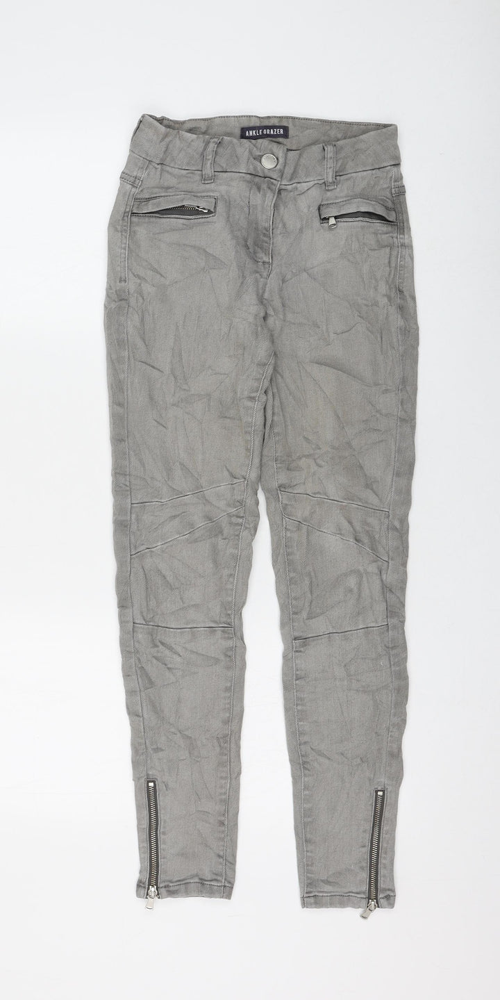 Marks and Spencer Womens Grey Cotton Skinny Jeans Size 8 L28 in Regular Zip