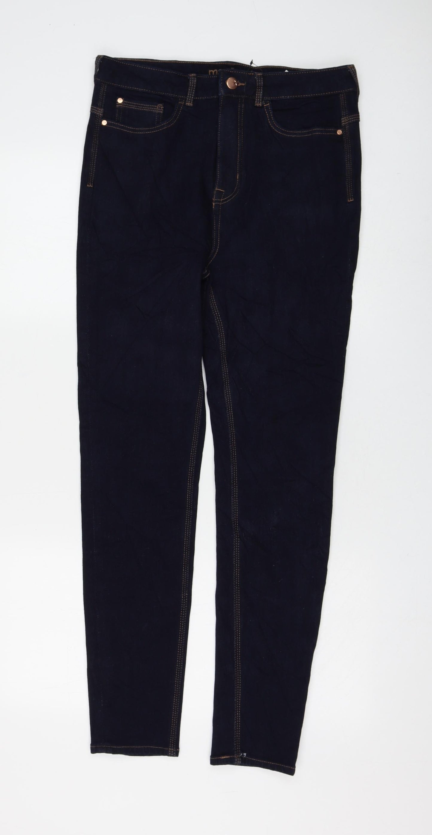 Marks and Spencer Womens Blue Cotton Skinny Jeans Size 12 L28 in Regular Zip