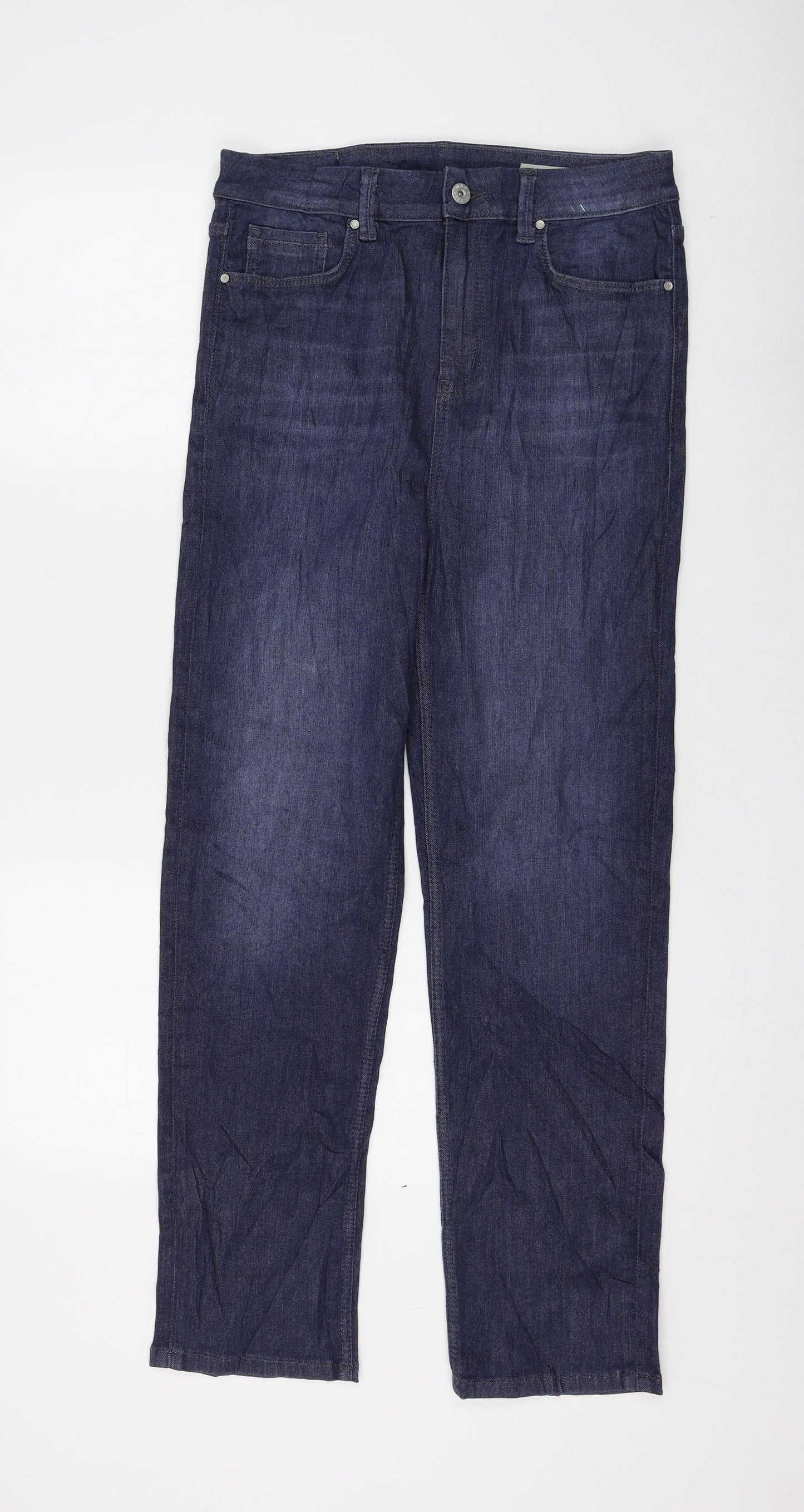 Marks and Spencer Womens Blue Cotton Straight Jeans Size 12 L28 in Regular Zip