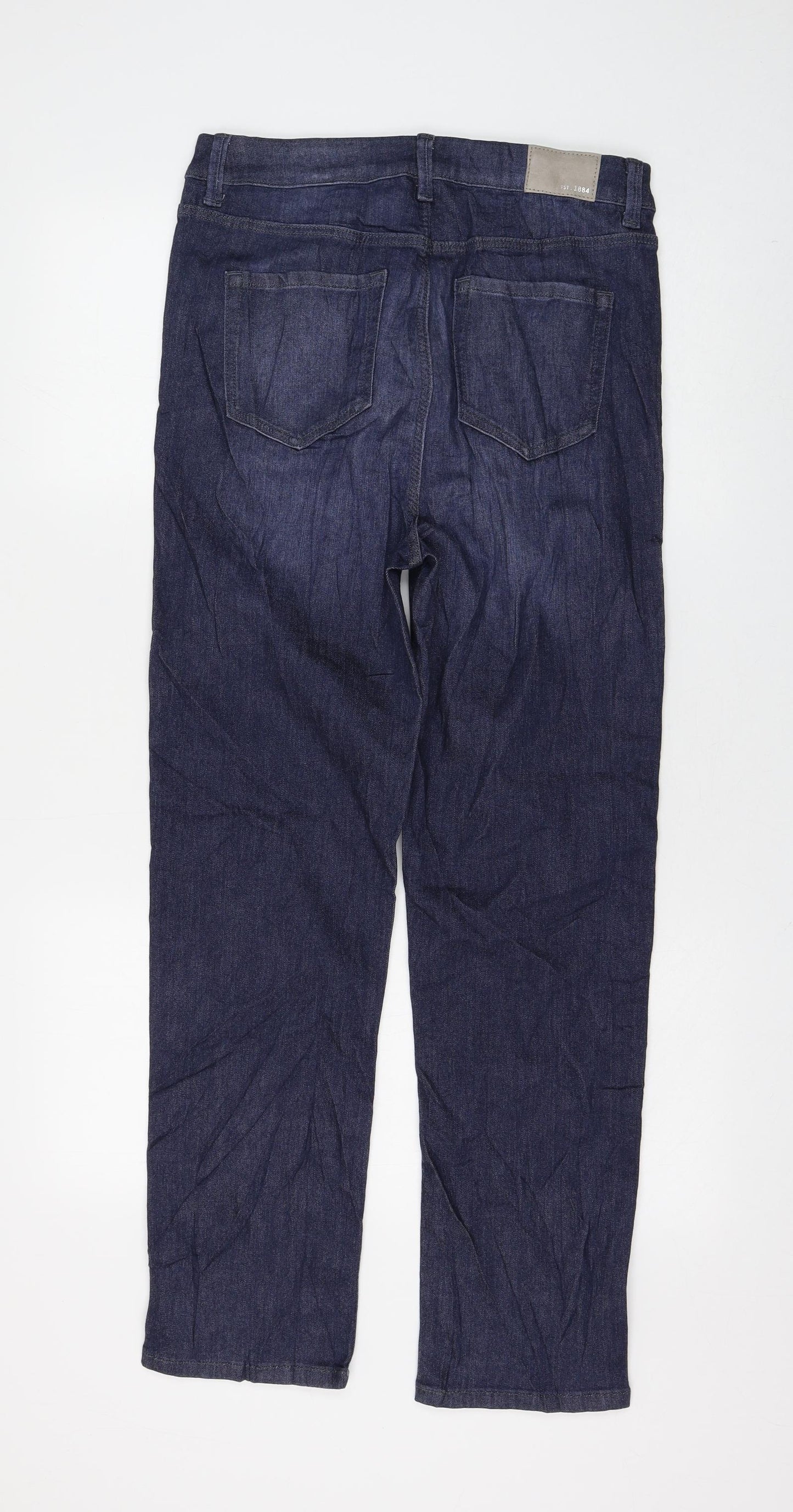 Marks and Spencer Womens Blue Cotton Straight Jeans Size 12 L28 in Regular Zip
