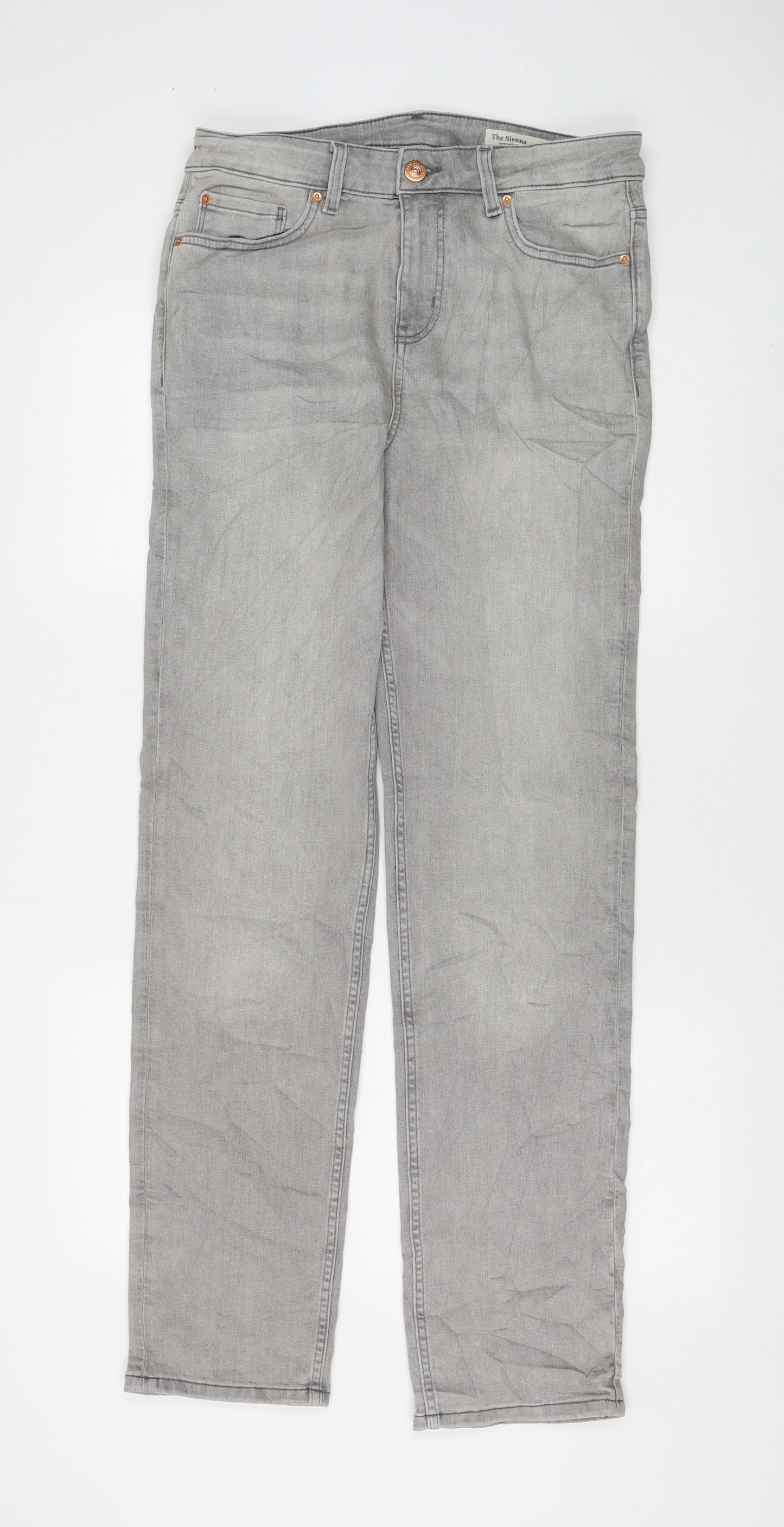 Marks and Spencer Womens Grey Cotton Straight Jeans Size 12 L32 in Regular Zip