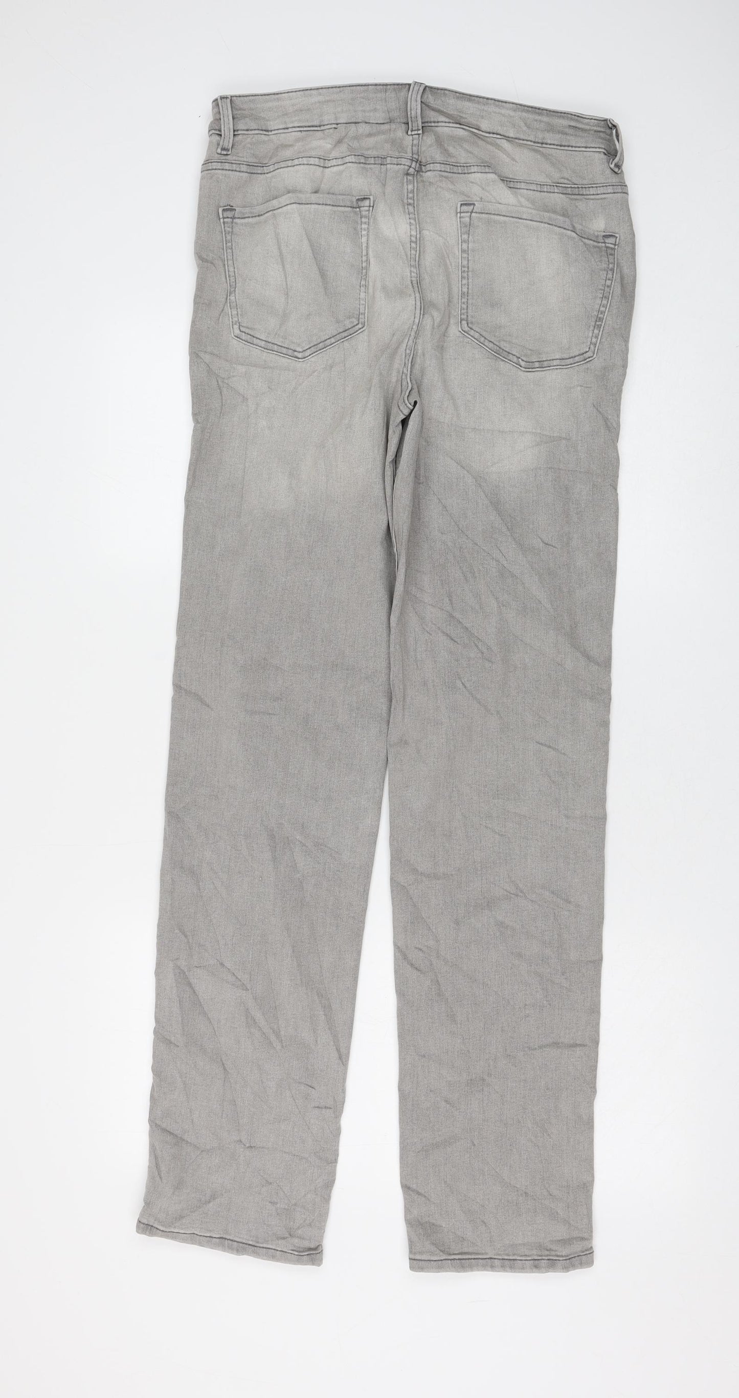 Marks and Spencer Womens Grey Cotton Straight Jeans Size 12 L32 in Regular Zip