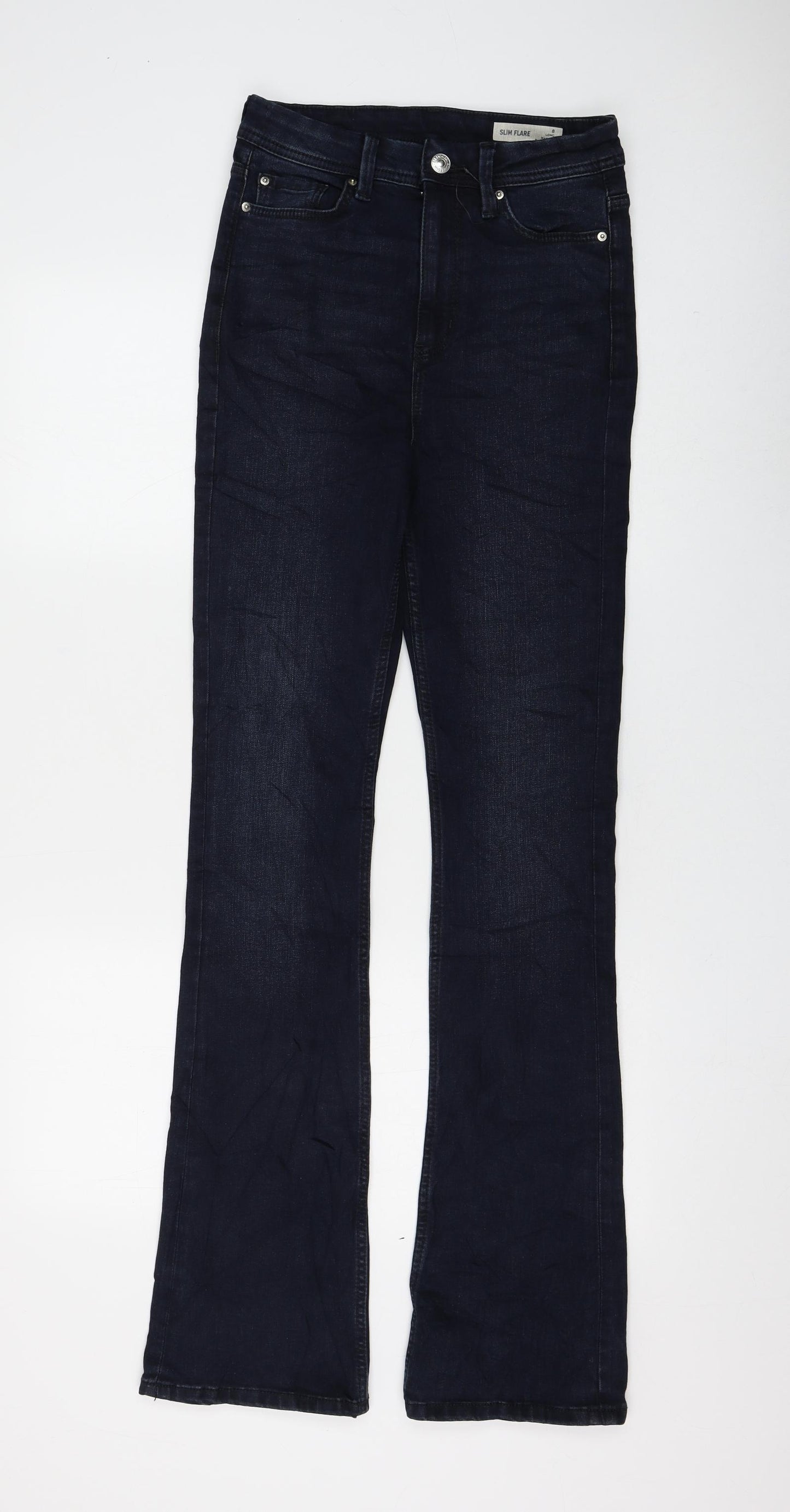 Marks and Spencer Womens Blue Cotton Flared Jeans Size 8 L32 in Regular Zip