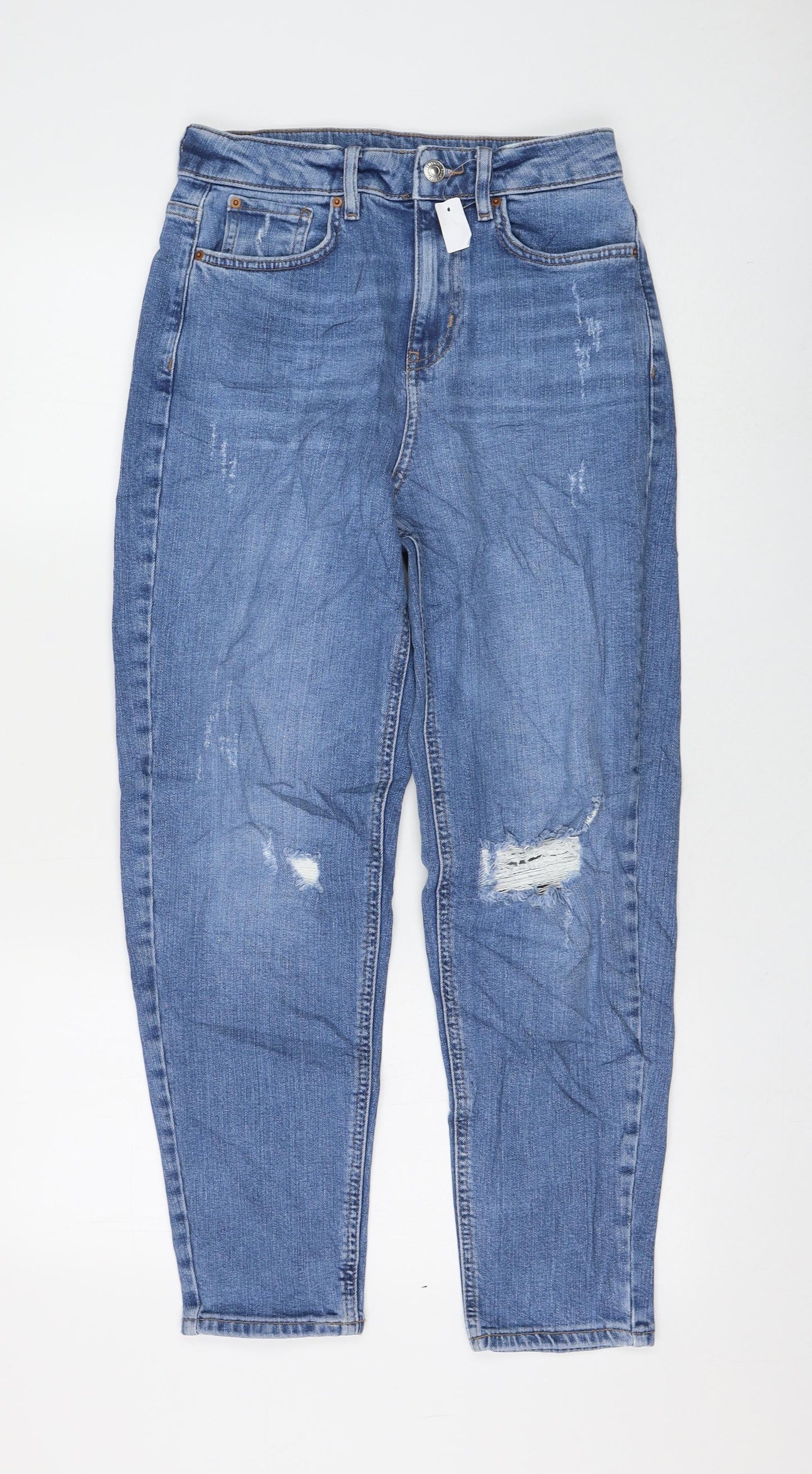 Marks and Spencer Womens Blue Cotton Mom Jeans Size 8 L26 in Regular Zip