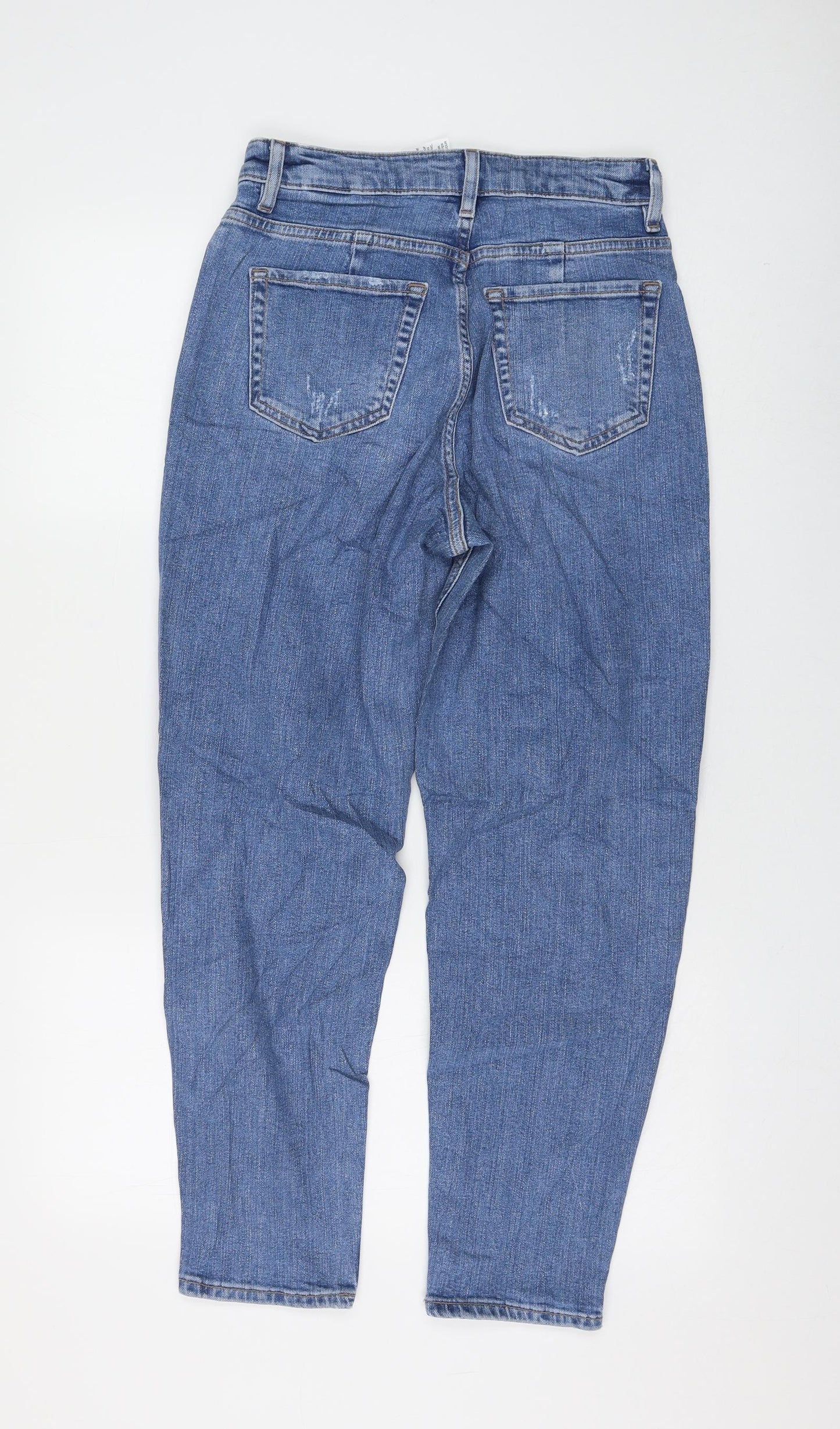 Marks and Spencer Womens Blue Cotton Mom Jeans Size 8 L26 in Regular Zip