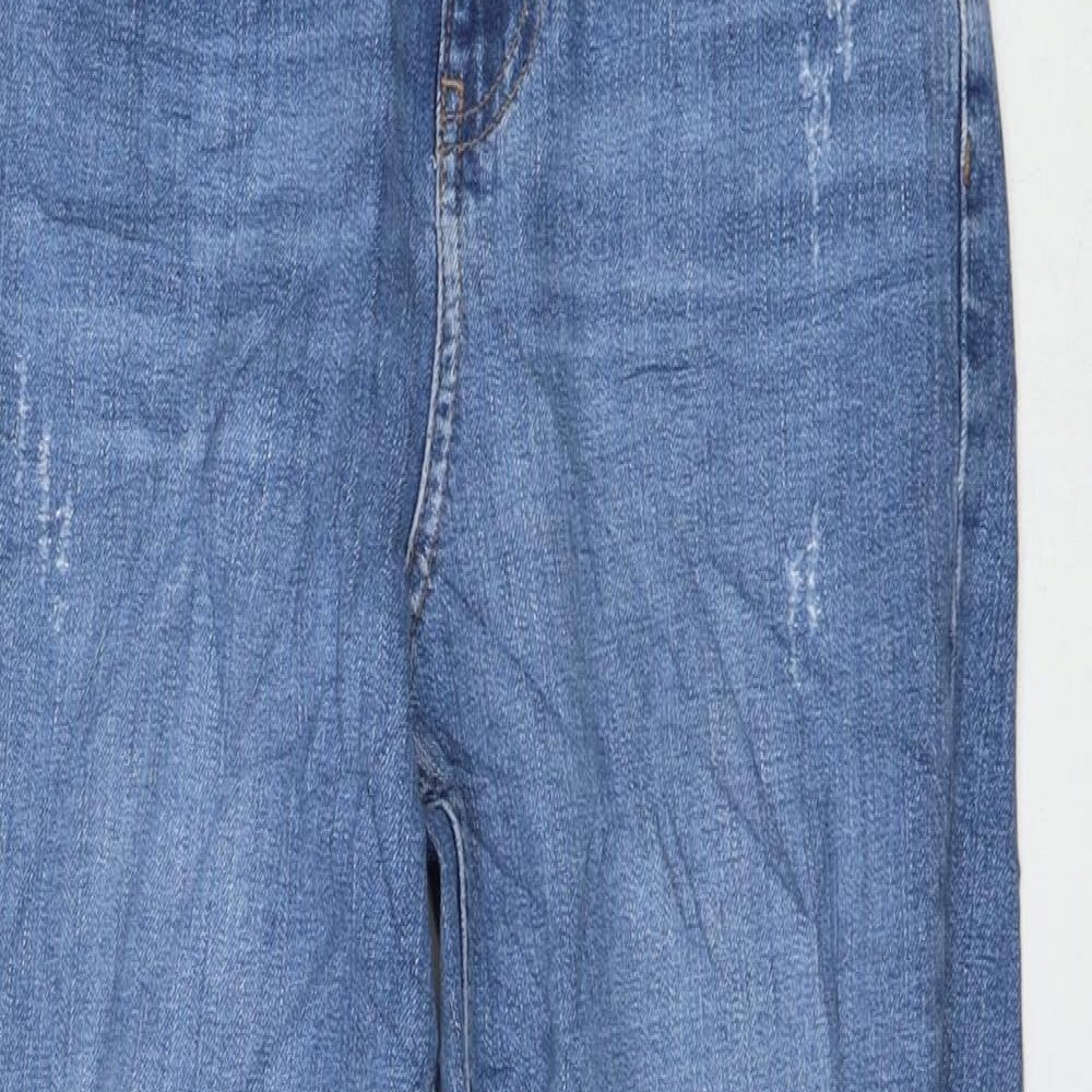 Marks and Spencer Womens Blue Cotton Mom Jeans Size 8 L26 in Regular Zip