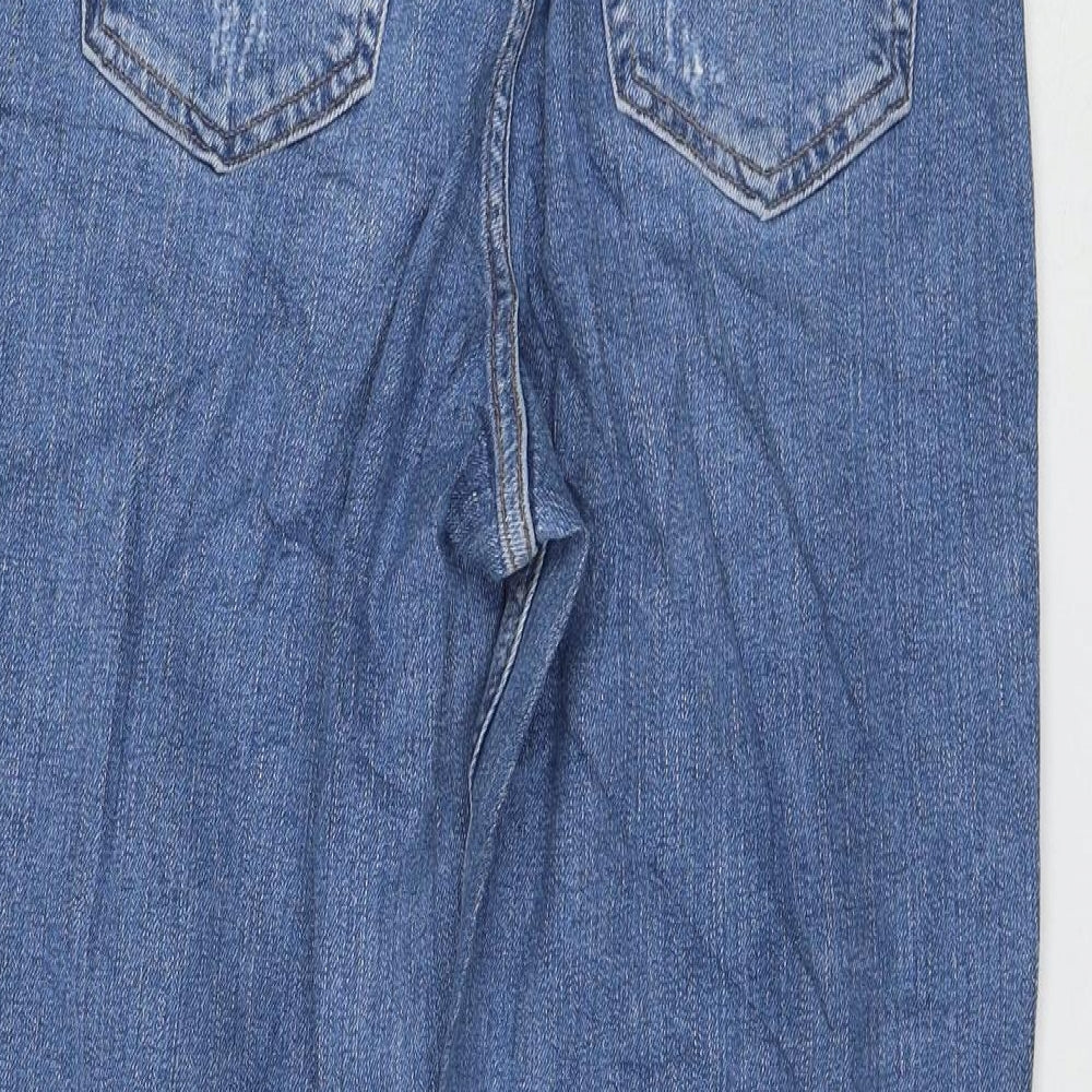 Marks and Spencer Womens Blue Cotton Mom Jeans Size 8 L26 in Regular Zip